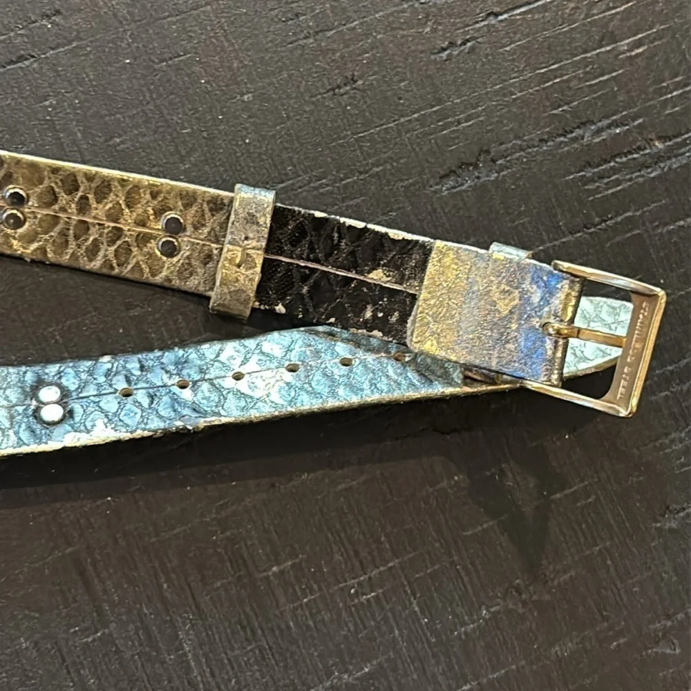 Vince Camuto Crystal Metallic Animal Print Leather Wrap Watch Working Condition​